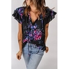 Chemisier Chemise Femme du"idien Fin de semaine Tie Dye Manches Courtes A Volants Imprimer Col en V Décontractée Vêtement de rue Noir Hauts Standard S / 3D effet miniinthebox