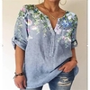 Chemisier Chemise Femme du"idien Vacances Fin de semaine Fleur Floral Manches Longues Poche Bouton Imprimer Col en V Décontractée Vêtement de rue Vert Blanche Gris Hauts Standard S / 3D effet miniinthebox