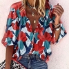 Chemisier Chemise Femme du"idien Vacances Fin de semaine Fleur Floral Papillon Manches Longues Bouton Imprimer Col en V Décontractée Vêtement de rue Vert Blanche Bleu Hauts Standard S / 3D effet miniinthebox