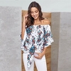 Chemisier Chemise Femme Vacances Fin de semaine Fleur Floral Manches 3/4 Lacet Imprimer Epaules Dénudées Décontractée Vêtement de rue Blanche Rouge Bleu Marine Hauts Standard S / 3D effet miniinthebox