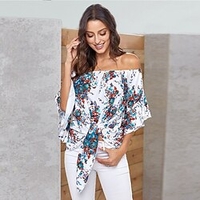 Chemisier Chemise Femme Vacances Fin de semaine Fleur Floral Manches 3/4 Lacet Imprimer Epaules Dénudées Décontractée Vêtement de rue Blanche Rouge Bleu Marine Hauts Standard S / 3D effet miniinthebox