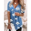 Chemisier Chemise Femme Vacances Fin de semaine Fleur Floral Manches Courtes Tunique fluide Imprimer Col en V Décontractée Vêtement de rue Vert Bleu Vert Claire Hauts Standard S / 3D effet miniinthebox