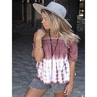 Chemisier Chemise Femme Vacances Fin de semaine Tie Dye Manches Courtes Epaules Dénudées Imprimer Epaules Dénudées Décontractée Vêtement de rue Rose Claire Hauts Standard S / 3D effet miniinthebox
