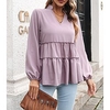 Chemisier Femme Décontractée du"idien Sortie Plein Manches Longues Patchwork Garniture de laitue Col en V Décontractée Vêtement de rue Vert Noir Kaki Hauts Manches Lanterne S miniinthebox