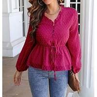 Chemisier Femme Décontractée du"idien Travail Plein Pois Manches Longues Patchwork Garniture de laitue Col en V Décontractée Vêtement de rue Plage Blanche Rose Claire Rouge Hauts Manches Lanterne miniinthebox