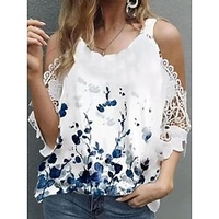 Chemisier Femme du"idien Fleur Demi Manches Imprimer Col Rond Blanche Hauts Ajustable S / 3D effet miniinthebox