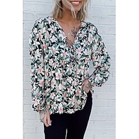 Chemisier Péplum Chemise Femme du"idien Fin de semaine Fleur Floral Manches Longues Lacet Tunique fluide Imprimer Col en V Décontractée Vêtement de rue Vert Bleu Rose Claire Hauts Standard S miniinthebox