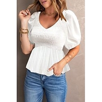 Chemisier Péplum Chemise Femme du"idien Fin de semaine Fleur Floral Plein Manches Courtes Tunique fluide Imprimer Col en V Décontractée Vêtement de rue Vert Blanche Noir Hauts Standard S miniinthebox