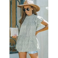Chemisier Péplum Chemise Femme du"idien Fin de semaine Léopard Manches Courtes A Volants Tunique fluide Imprimer Col Rond Décontractée Vêtement de rue Vert Rose Claire Hauts Standard S / 3D effet miniinthebox