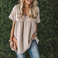 Chemisier Péplum Chemise Femme du"idien Fin de semaine Plein Manches Courtes Tunique fluide Col en V Décontractée Vêtement de rue Blanche Noir Jaune Hauts Standard S miniinthebox