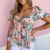 Chemisier Péplum Chemise Femme Vacances Fin de semaine Fleur Floral Manches Courtes Tunique fluide Imprimer Col en V Décontractée Vêtement de rue Rose Claire Hauts Standard S / 3D effet miniinthebox