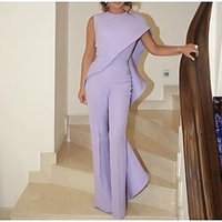 Combinaison Femme A Volants Couleur unie Col Rond Elégant Soirée du"idien Standard Sans Manches Violet claire S Printemps miniinthebox