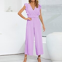 Combinaison Femme A Volants Couleur unie Col V Vêtement de rue Vacances Sortie Standard Sans Manches Noir S Printemps miniinthebox