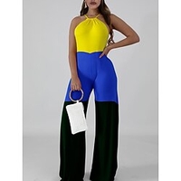 Combinaison Femme Bloc de couleur Epaules Dénudées Casual du"idien Vacances Standard Sans Manches Jaune S Printemps miniinthebox