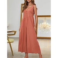 Combinaison Femme Bouton Couleur unie Col V Ordinaire du"idien Vacances Standard Sans Manches Noir S Printemps miniinthebox