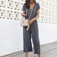 Combinaison Femme Couleur unie Col V Casual du"idien Fin de semaine Standard Manche Courte Gris Clair S Printemps miniinthebox