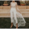 Combinaison Femme Dentelle Dos Nu Couleur unie Col Ras du Cou Elégant Mariage Soirée Standard manche longue Manche en dentelle Blanche S Printemps miniinthebox