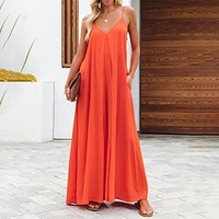 Combinaison Femme Dos Nu Poche Couleur unie Col V Vêtement de rue du"idien Vacances Standard Bretelle Fine Noir S Printemps miniinthebox