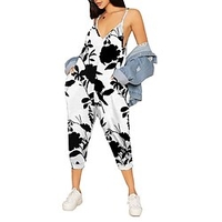 Combinaison Femme Dos Nu Poche Floral Col V Vêtement de rue du"idien Vacances Standard Sans Manches Noir S Printemps miniinthebox