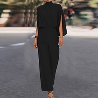 Combinaison Femme Fendu Taille haute Couleur unie Mao Vêtement de rue du"idien Vacances Standard Manches 3/4 Noir S Printemps miniinthebox