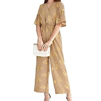 Combinaison Femme Imprimer Floral Col V Vêtement de rue du"idien Vacances Standard Manche Courte Kaki M Printemps miniinthebox