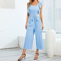 Combinaison Femme Lacet A Volants Couleur unie Col Ras du Cou Vêtement de rue du"idien Vacances Standard Sans Manches Noir S Printemps miniinthebox