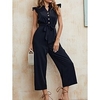 Combinaison Femme Lacet A Volants Couleur unie Col V Vêtement de rue du"idien Vacances Standard Sans Manches Noir XS Printemps miniinthebox