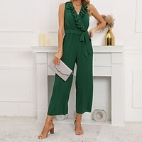 Combinaison Femme Lacet A Volants Couleur unie Col V Vêtement de rue Vacances Sortie Standard Sans Manches Noir S Printemps miniinthebox