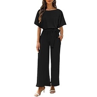 Combinaison Femme Lacet Couleur unie Col Ras du Cou Vêtement de rue du"idien Vacances Standard Manche Courte Noir S Printemps miniinthebox