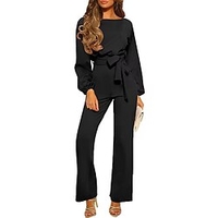 Combinaison Femme Lacet Couleur unie Col Ras du Cou Vêtement de rue du"idien Vacances Standard manche longue Noir S Printemps miniinthebox