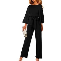 Combinaison Femme Lacet Couleur unie Col Ras du Cou Vêtement de rue du"idien Vacances Standard manche longue Noir S Printemps miniinthebox