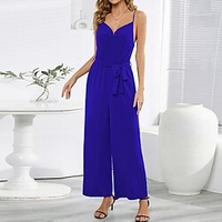 Combinaison Femme Lacet Dos Nu Couleur unie Col V Vêtement de rue Vacances Sortie Standard Bretelle Fine Noir S Printemps miniinthebox