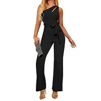 Combinaison Femme Lacet Dos Nu Couleur unie Une Epaule Vêtement de rue Plein Air Vacances Standard Sans Manches Noir S Printemps miniinthebox