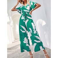 Combinaison Femme Lacet Géométrique Col V Vêtement de rue du"idien Vacances Standard Manche Courte Vert S Printemps miniinthebox