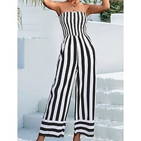 Combinaison Femme Lacet Rayé Sans Bretelles Vêtement de rue Plein Air du"idien Standard Sans Manches Noir S Printemps miniinthebox