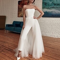 Combinaison Femme Maille Avec trains Couleur unie Epaules Dénudées Elégant Mariage Soirée Standard Sans Manches Blanche S Automne miniinthebox