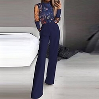 Combinaison Femme Maille Brodée Floral Mao Elégant Soirée Plein Air Standard manche longue Bleu S Printemps miniinthebox