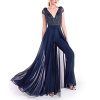 Combinaison Femme Maille Dos Nu Col V Vêtement de rue Soirée Plein Air Standard Manche Courte bleu marine S Automne miniinthebox