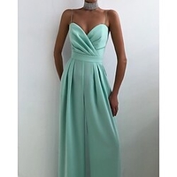 Combinaison Femme Plissé Taille haute Couleur unie Col V Elégant Mariage Soirée Ample Standard Bretelle Fine Vert S Printemps miniinthebox
