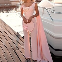 Combinaison Femme Plume Strass Col en U Elégant Mariage Soirée Standard Sans Manches Rose Claire S Automne miniinthebox