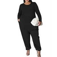 Combinaison Femme Poche Couleur unie Col Ras du Cou Casual du"idien Vacances Standard manche longue Noir XL Printemps miniinthebox