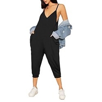 Combinaison Femme Poche Couleur unie Col V basique du"idien Vacances Standard Sans Manches Noir S Printemps miniinthebox