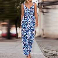Combinaison Femme Poche Imprimer Floral Col V Vêtement de rue du"idien Vacances Standard Sans Manches Bleu S Printemps miniinthebox