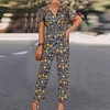 Combinaison Femme Taille haute Imprimer Floral Col V Vêtement de rue du"idien Vacances Standard Manche Courte Bleu S Printemps miniinthebox