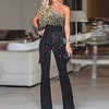 Combinaison Femme Taille haute Imprimer Pois Une Epaule Elégant Soirée Bar Standard manche longue Noir S Printemps miniinthebox