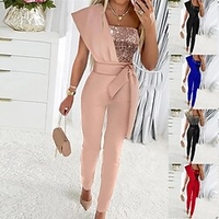 Combinaison Femme Taille haute Strass Dégradé Une Epaule Elégant Soirée Bar Standard Manche Courte Noir S Hiver miniinthebox