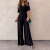 Combinaison-pantalon Femme Couleur unie Col en V Elégant Plein Air du"idien Standard Demi Manches Vert S Printemps miniinthebox