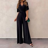 Combinaison-pantalon Femme Couleur unie Col en V Elégant Plein Air du"idien Standard Demi Manches Vert S Printemps miniinthebox