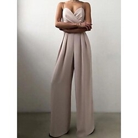 Combinaison-pantalon Femme Multirang Fermeture éclair Patchwork Couleur unie Bretelle Fine Col en V A Bretelles Soirée Elégant Vert Blanche Noir Pêche Rose Jaune S M L XL XXL 3XL / Ample miniinthebox