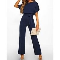 Combinaison-pantalon Femme Pantalon de Yoga Fluide Ceinturé Couleur unie Manches Courtes Décontractée Ample Bleu Noir Rose Claire Rouge Bleu Marine Jaune Beige S M L XL XXL 3XL miniinthebox